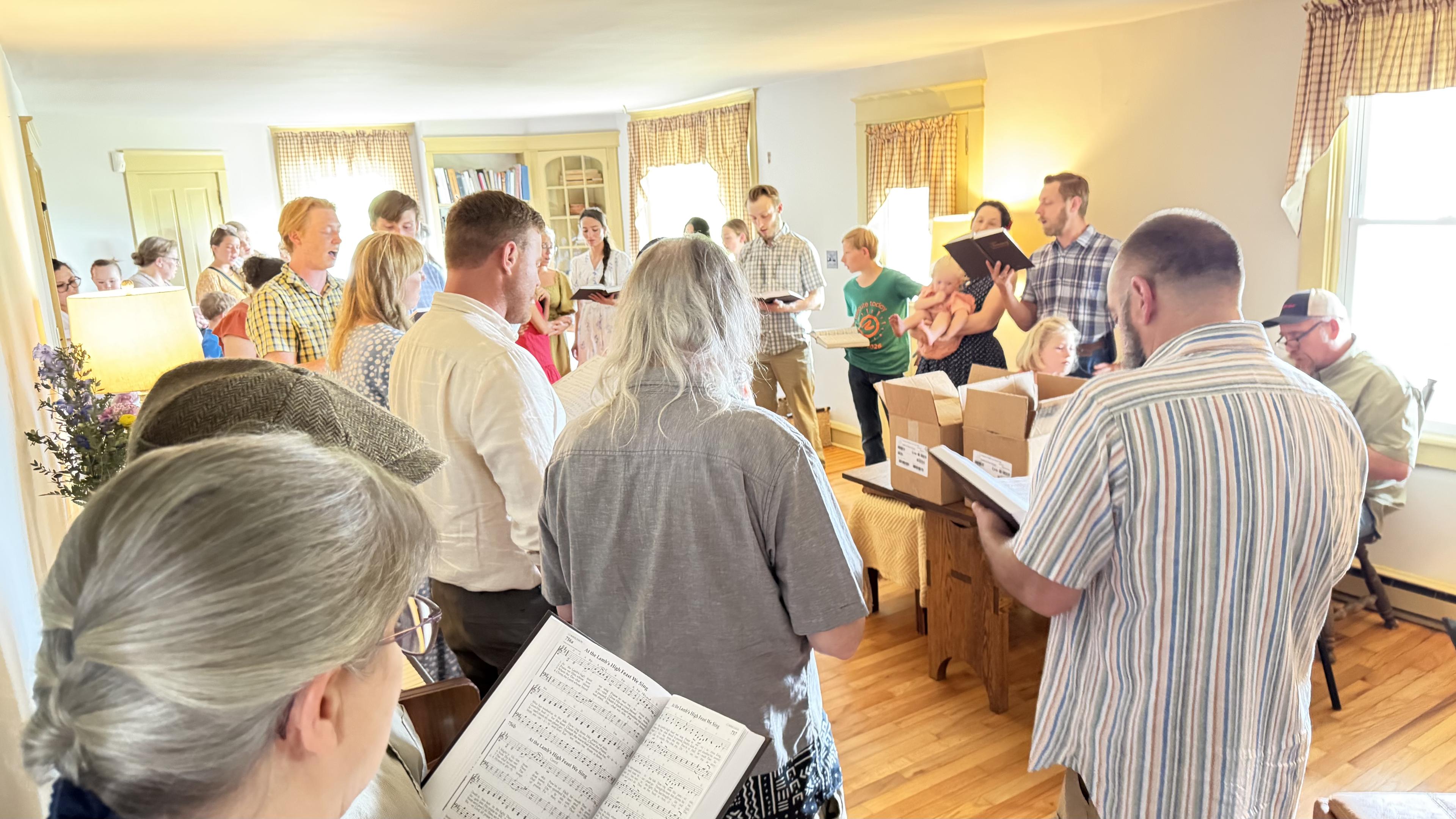 Congregation gathered for hymn singing